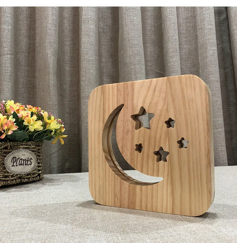 Creative 3D Shadow Wooden LED Night Light Moon Star Luminaria USB Desk Table Lamp For Baby Kids Bedroom Birthday Christmas Gifts  (2)