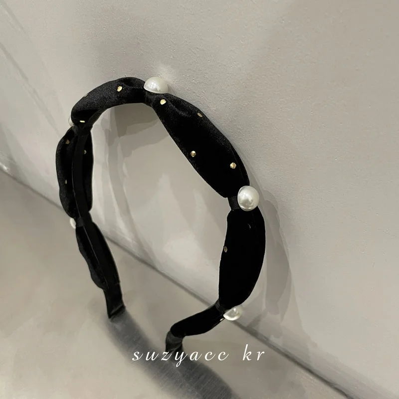 Korean retro velvet pearl headband net celebrity 2021 new