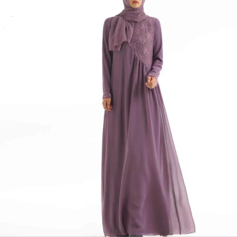 Женское мусульманское хиджаб Abaya темно синее шифоновое платье с длинным рукавом