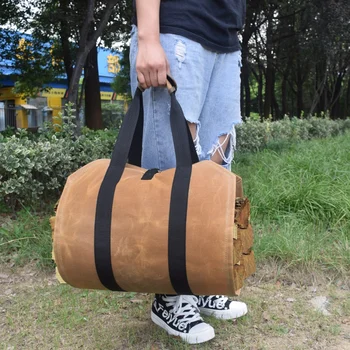

Outdoor Camping Canvas Log Tote Bag Indoor Fireplace Firewood Totes Holders Fire Wood Carriers Carrying For Outdoor Waxed Durabl