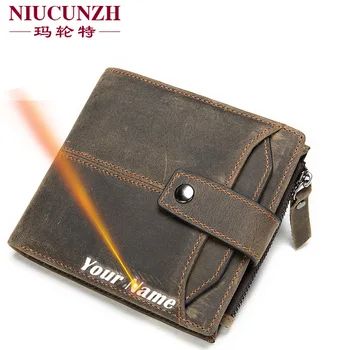 

FREE ENGRAVING Men's Wallet ID Card Holder Coin Purse First Layer Cowhide Genuine Leather RFID Blocking Wallets Cartera Hombre