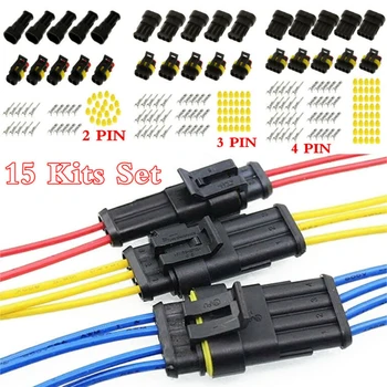

15 Sets Sealed Waterproof Electrical Wire Connector 2 3 4 Way Pin Plug Socket Auto Car Cables Connectors
