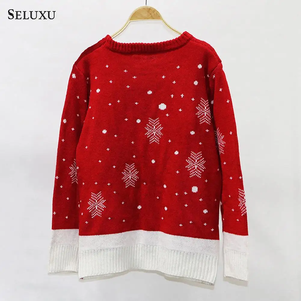 Seluxu Autumn Winter Women Sweater Long Sleeve Round Neck Sweater Christmas Clothes Santa Claus Print Christmas Sweater Pullover