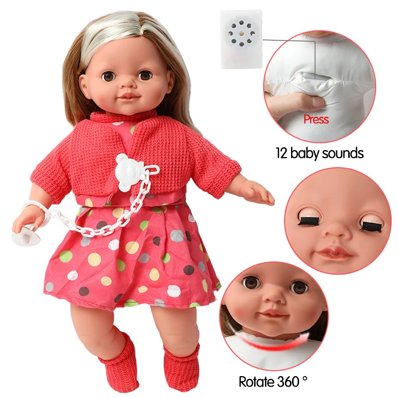 16 дюймов имитация Bebe reborn doll звук длинные волосы 40 5 см Реалистичная набивка хлопок