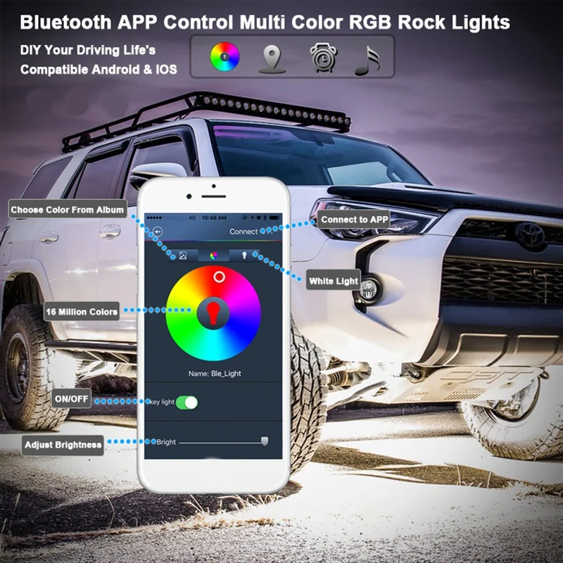 Rgb Led рок светильник Bluetooth многоцветный неоновый светодиодный светильник набор с 4/6/8 люстры для Jeep грузовиков Atv SUV