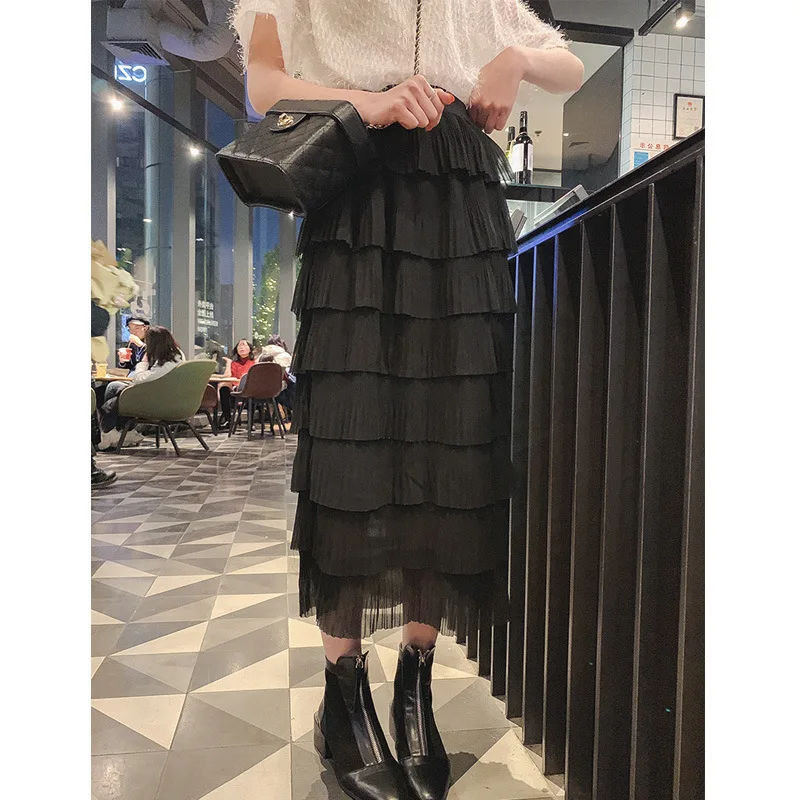 

Chiffon Pleated Skirt High-waisted Fairy Skirt Mid-length over-the-Knee Multi-Layer Cake Skirt Spring Clothing 2019 New Style