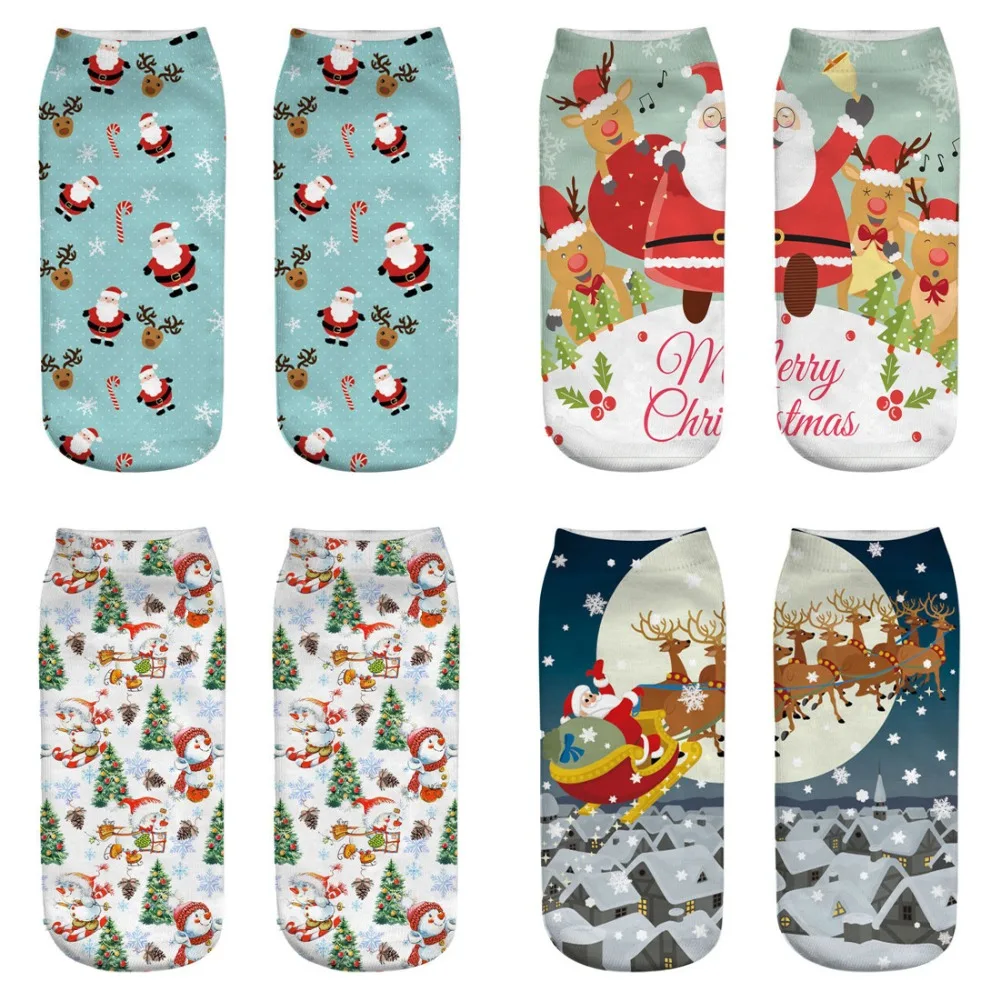 8pcs/lot 4pairs Cotton Christmas Socks Women Winter Sock New Year Santa Claus Christmas Tree Snow Elk Gift Funny Ankle Socks