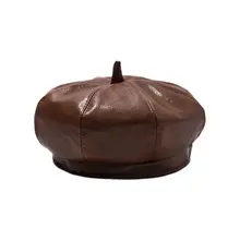 Японские Женские Зимние береты из искусственной кожи без полей, регулируемая одноцветная Классическая восьмиугольная шапка с дизайном «Тыква»