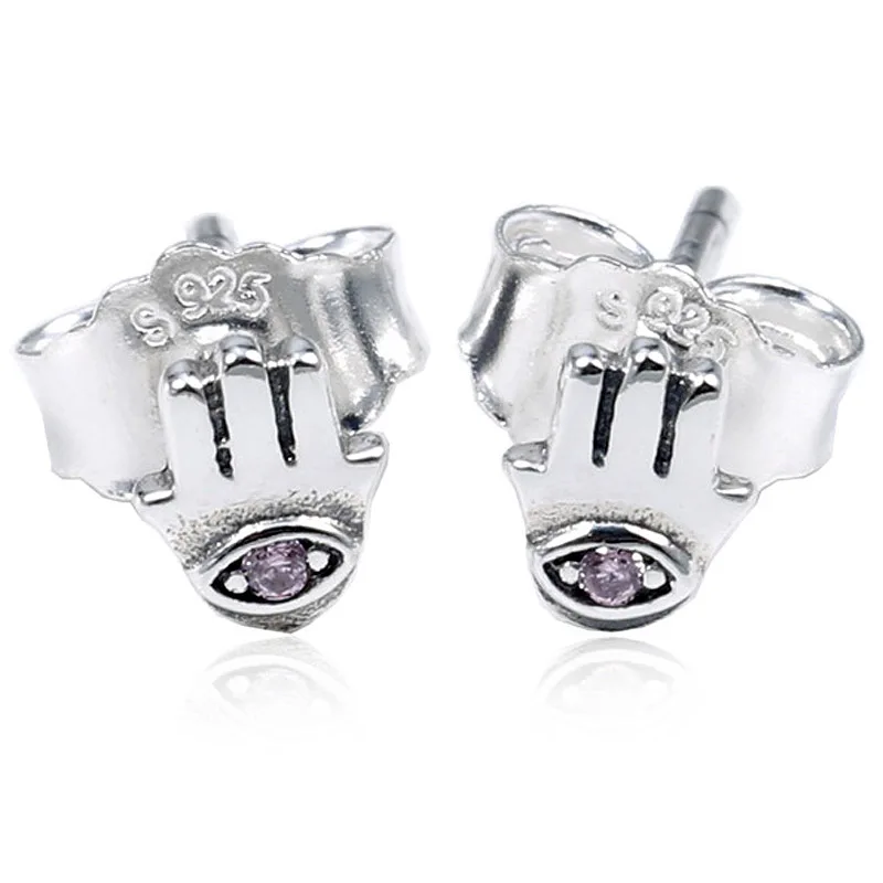 925 пробы серебряные серьги с надписью «My Moon Eye Hamsa Hand Lucky Horseshoe», серьги-гвоздики для женщин, подарок на день рождения, ювелирные изделия - Окраска металла: 3
