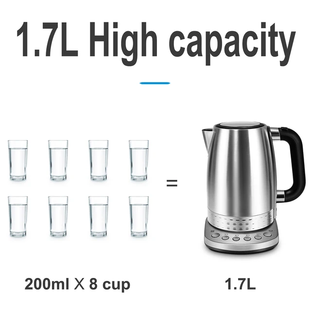1.7L Electric Kettle Smart Kettle for Tea and Coffee Temperature Control Keep Warm Function Boil Dry Protection Large Capacity 5