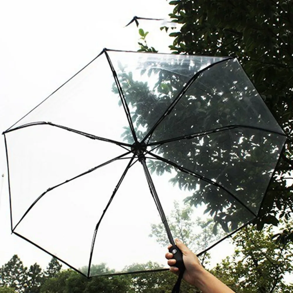 Компактный Полностью Автоматический зонт в три сложения, ясно Ветрозащитный зонты Для женщин Для мужчин 8 ребра непромокаемые прозрачные зонтик подарок