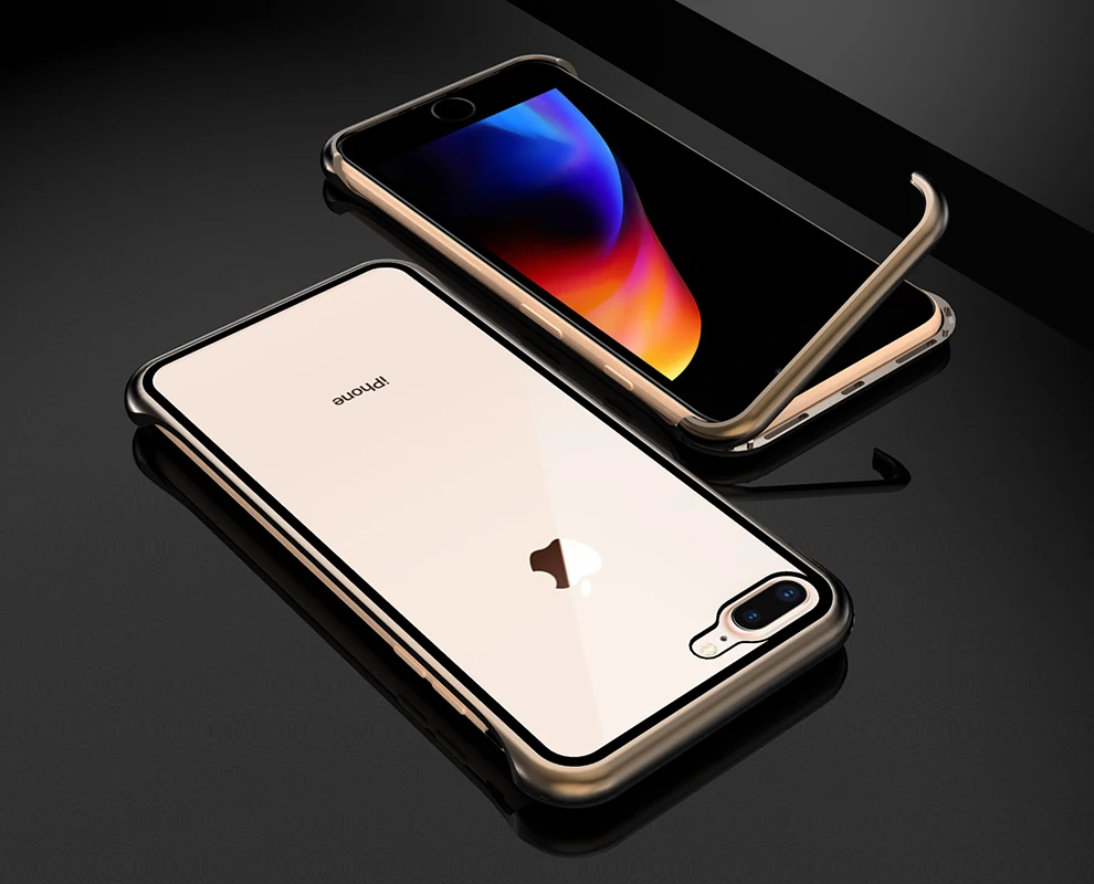 Ультратонкий противоударный чехол для телефона Apple iPhone 8, 7 Plus, Роскошный Алюминиевый металлический чехол с защитой от царапин, 9 H, чехол из закаленного стекла