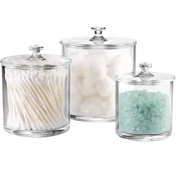 

Acrylic Swab Cotton Storage High-Quality Case Boxes Bathroom Storage Canister Clear Plastic Acrylic Jar For Cotton Ball Swab