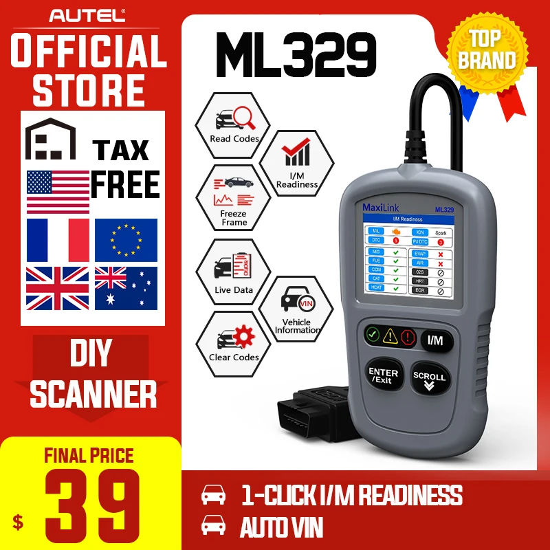 Autel MaxiLink ML329 OBD2 сканер Авто OBD 2 считыватель кодов AutoVIN автомобильный