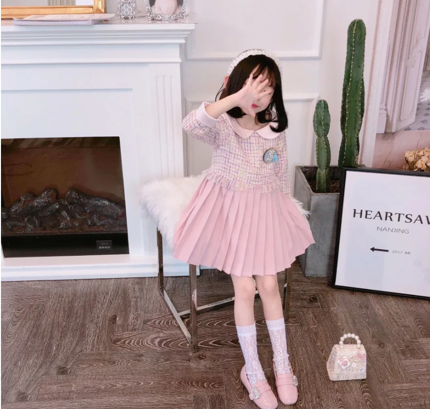 Autumn Winter Girl Dress Long Sleeve Plaid Girls Dresses Pleated Princess Baby Girls Party Dress Kids Dresses for Girls CL193