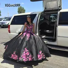 Роскошное черное бальное платье Бальные платья Милая Цветочная вышивка с открытой спиной Милые 15 16 Платья для дня рождения