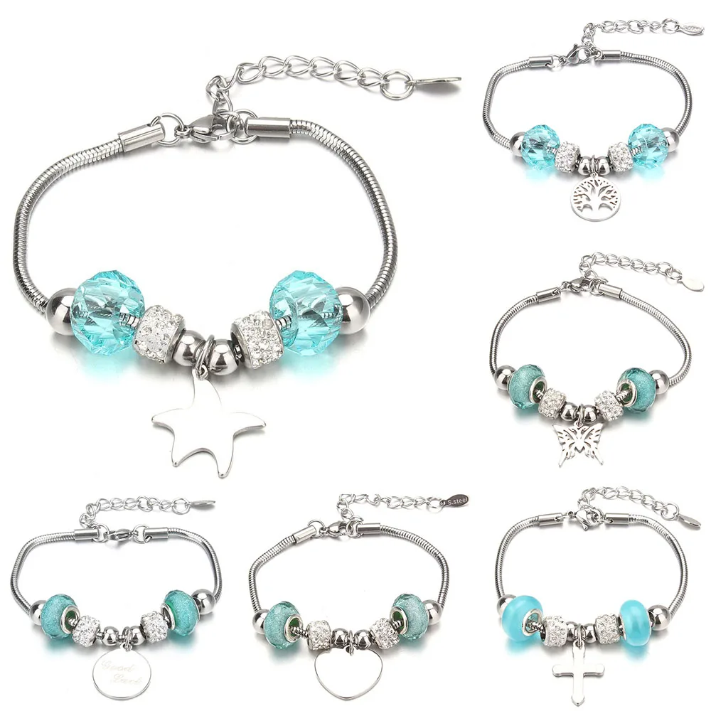 New Fashion Charm Bracelet & Bangles Elephant Sky Blue Crystal Beads Braccialetti Di Marca Per Gioielli Da Donna Ragazza Regalo Di Amicizia