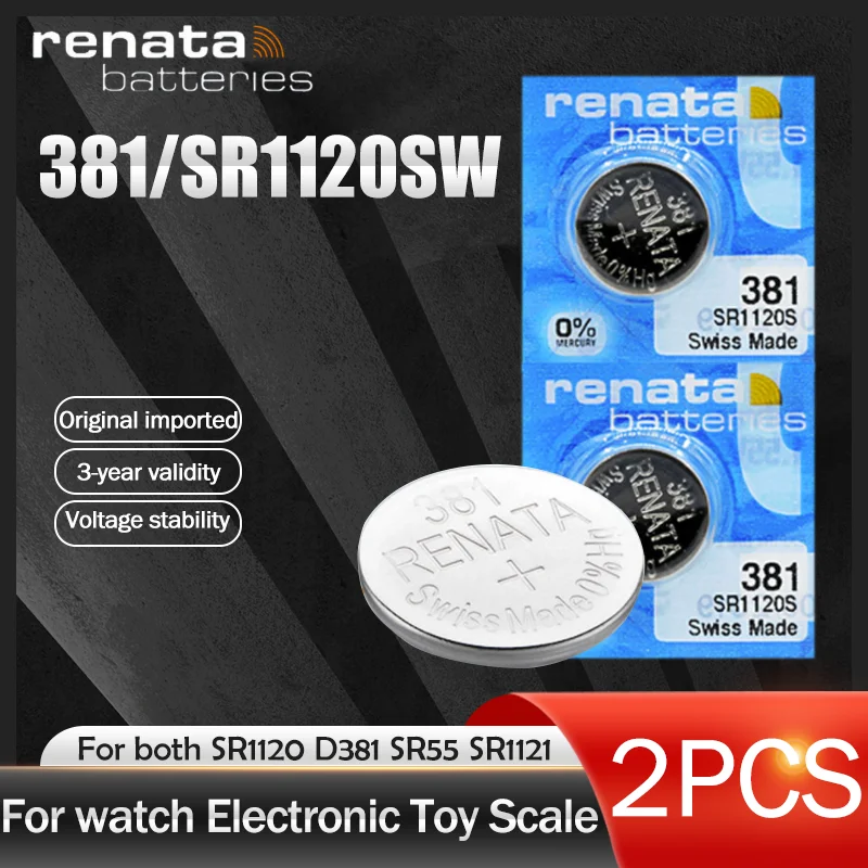 2Pcs/Lot renata 381 100% Original Swiss Silver Oxide Watch Battery SR1120SW SR1120 1120 1.55V Button Coin Cell Batteries | Электроника