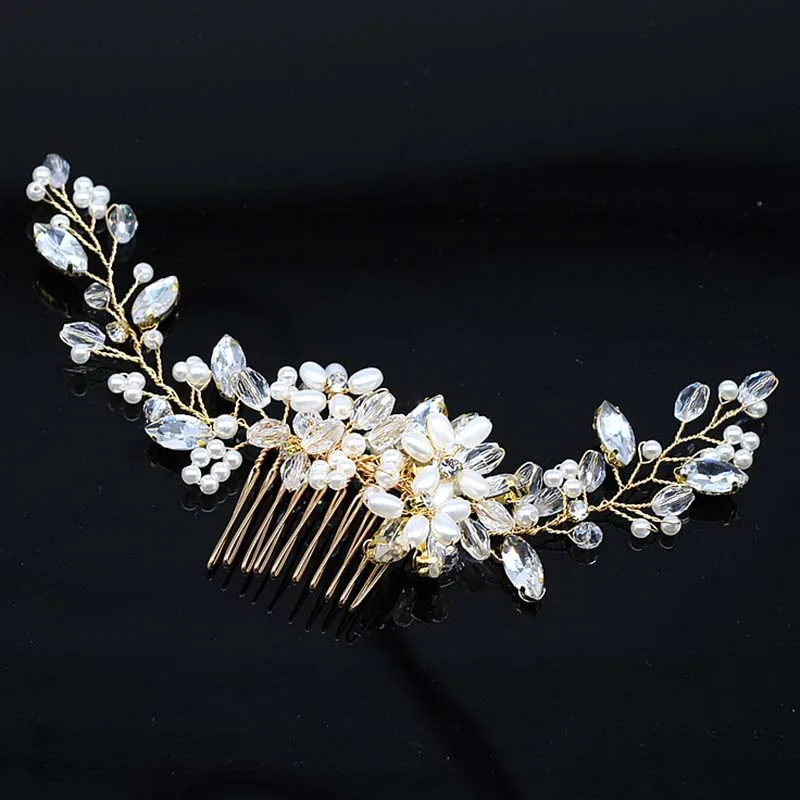 Wedding Head Flower Crystal Pearl Hair combs for brides Handmade Women Head Ornaments Bridal Hair Clips Accessories Jewelry - Окраска металла: EG067