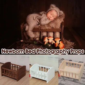 

Bioby Mini Cute Newborn Baby Retro Wood Bed Detachable Portable Wooden Baby Studio Photography Photo Props For Baby Newborn Bed