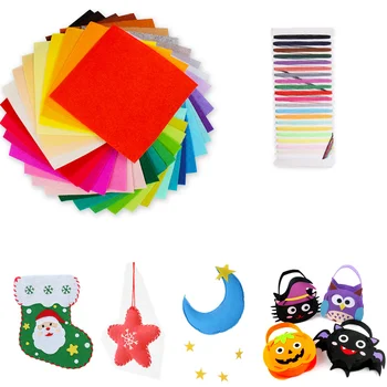 

40Colors Soft Felt Non Woven Fabric Sheet Material Pack with 21Colors Thread DIY Patchwork Sewing Scrapbook Handmade Craft Toy