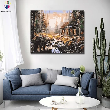 

DIY painted Brown bear painting is a combination of number and toolkits with a frame of 40x50