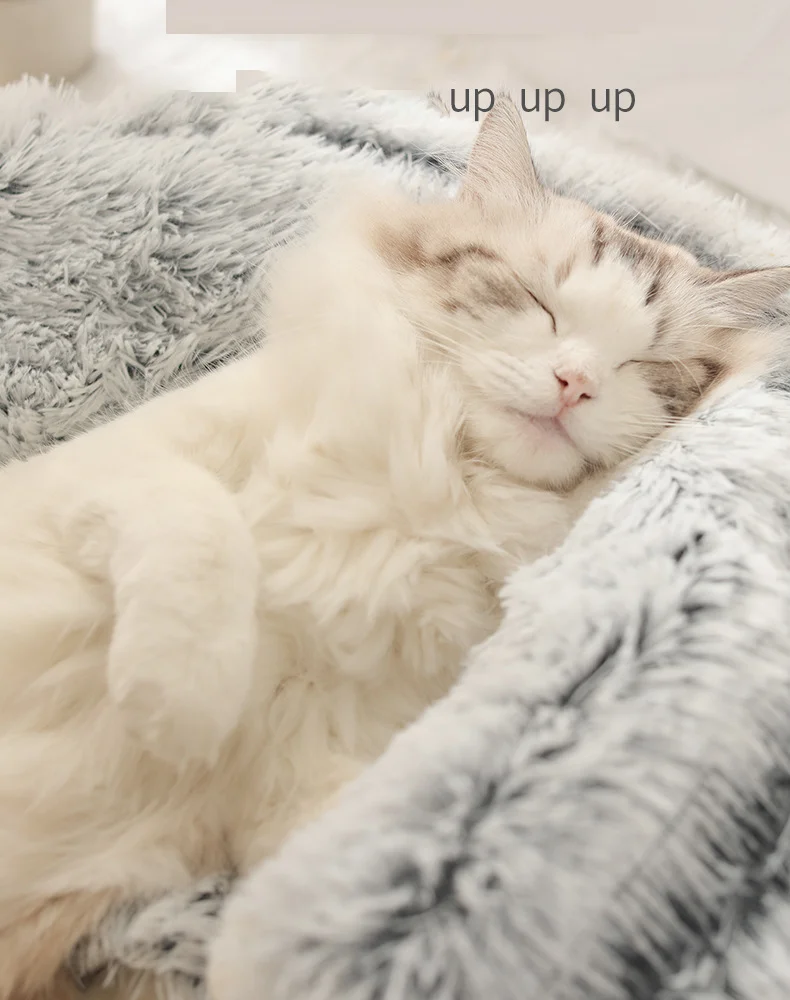 Winter Cat Bed Long Plush Pet Cat Cushion Warm Sleep Bag Bed Round Half-Pack Cat Basket Lounger Nest For Small Medium Large Dog