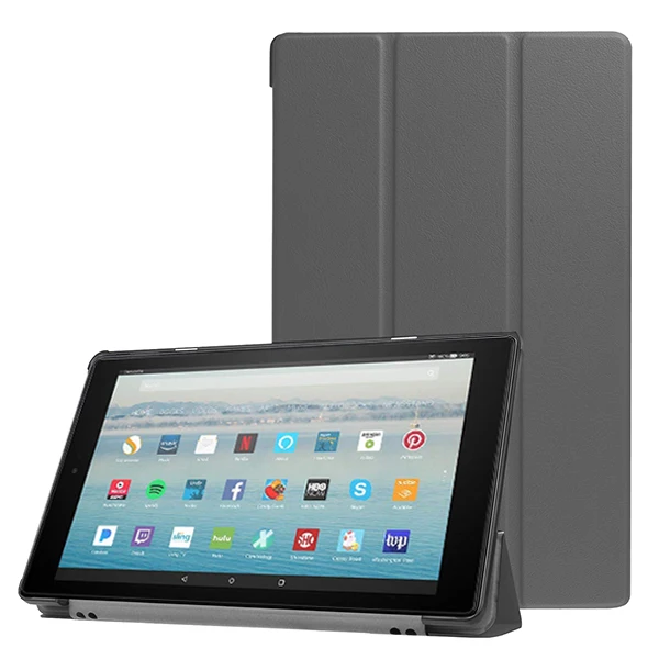 Складной чехол для Amazon Kindle Fire HD 10 чехол для Amazon Fire HD 10 Чехол-книжка из искусственной кожи+ подарок - Цвет: grey