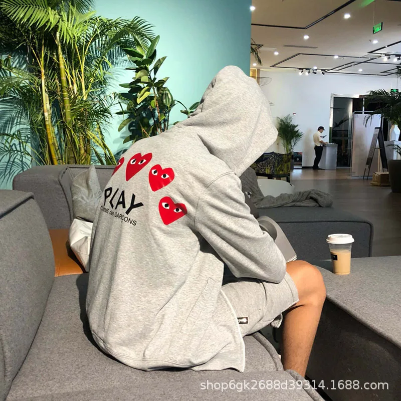 

Japanese-style Popular Brand Hooded Play Hoodie Heart Men And Women Couples Autumn And Winter plus Velvet Hip Hop Zipper Cardiga