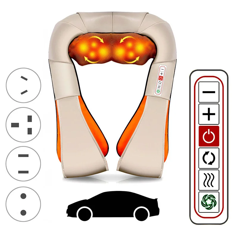 

3 4 6 Key U Shape Electrical Shiatsu Back Neck Shoulder Body Massager Infrared Heating Kneading Car Home Massage Health Care Kit