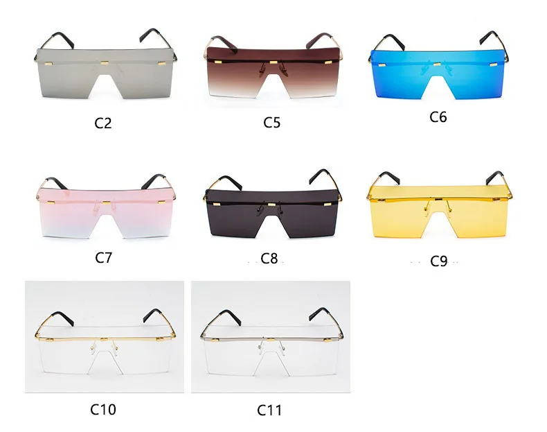 Прозрачные негабаритные Квадратные Солнцезащитные очки для женщин и мужчин модные роскошные плоские очки без оправы UV400 большие розовые оттенки Oculos Gafas