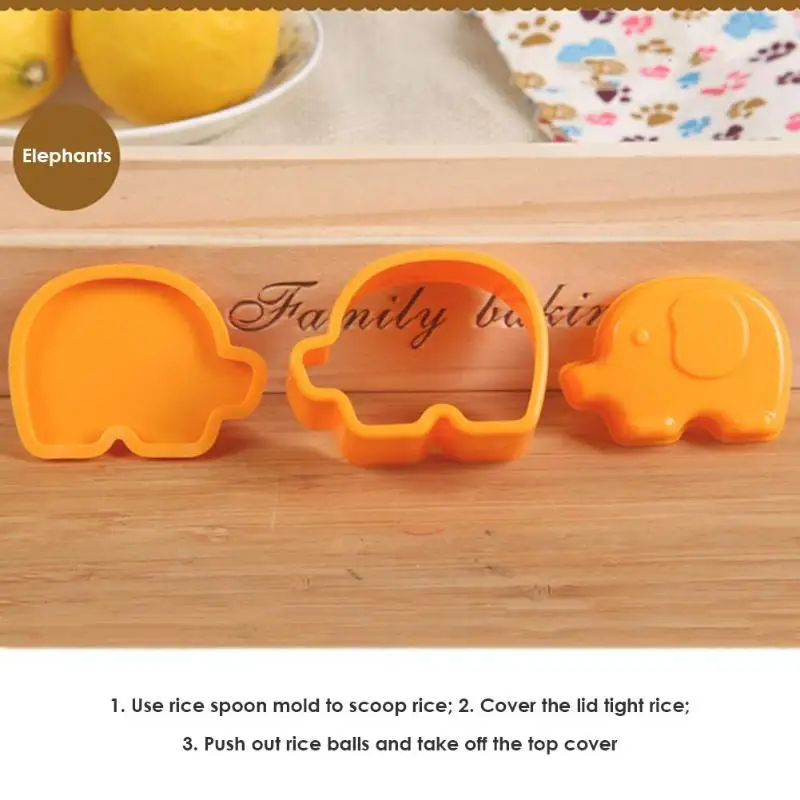 3pcs Bear Fish Elephant Shape Rice Ball Sushi Molds Suit Kid DIY Cook Tools