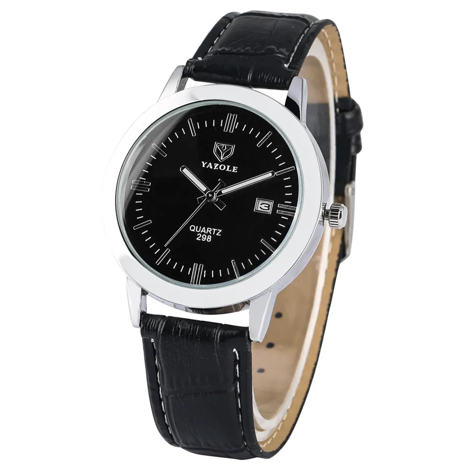 

Business Casual Men's Watch Quartz Movement Black/Brown Leather Band Auto-date Simple Round Dial Fashion Mens Watches