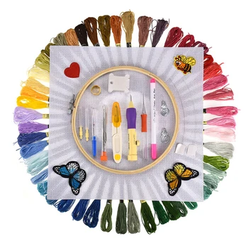 

100 Pcs Magic Embroidery Punch Needles Pen Set 50pcs Threads Sewing Knitting Kit Embroidery Patterns with Case Sewing Tools