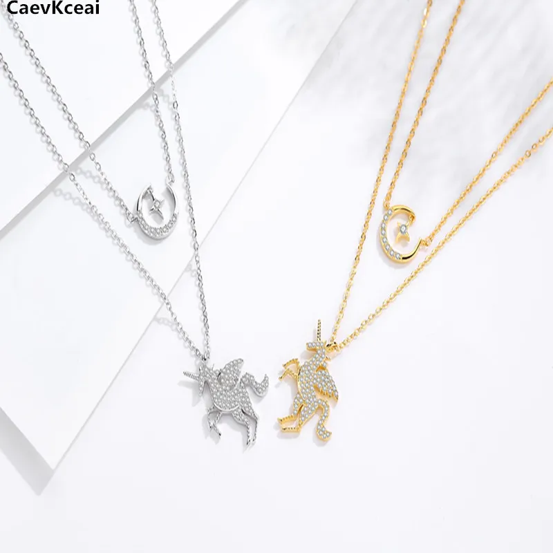 CaevKceai 925 Серебряный CZ женский сексуальный двойной слой Bling Рождественский подарок