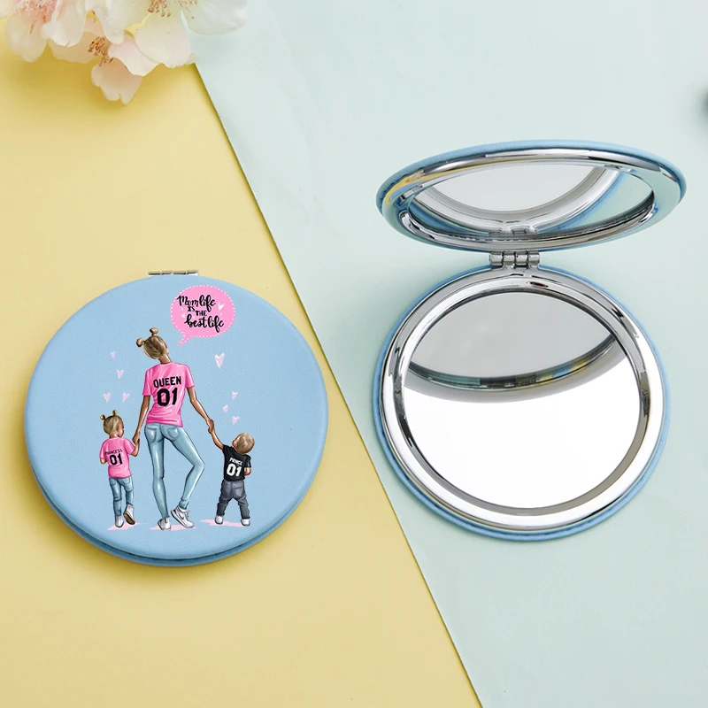 Mom And Baby Pattern 2X Mirror Lovely Personality Portable Round Mirror Mini Makeup Mirror Stylish Gift 2