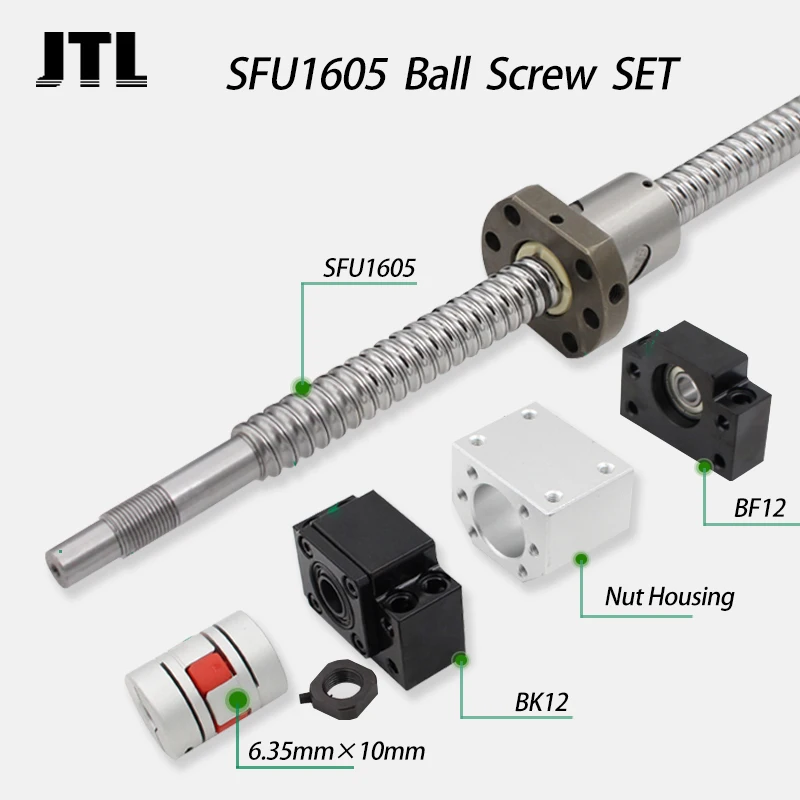 

CNC SFU1605 set SFU1605 rolled ball screw C7 with end machined+1605 ball nut+nut housing+BKBF12 end support+coupler RM1605