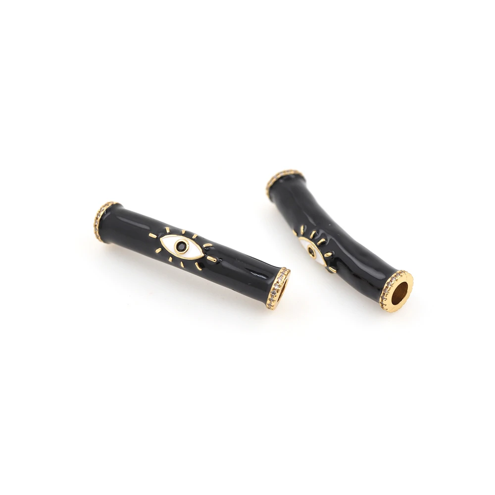 Fashion Enamel Long Evil Eyeball Classic DIY Tube Necklace Bracelet Elbow Bead Metal Brass Bead Handmade Supplies