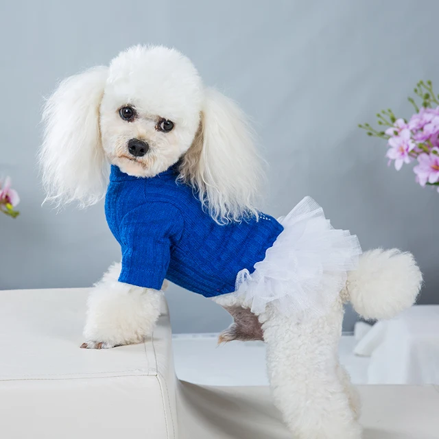 New Wedding Dogs Clothes Autumn Winter Princess Puppy Warm Luxury Pet Puppy Ruffle Dress For Small Dogs Girl Yorkie Chihuahua Blue