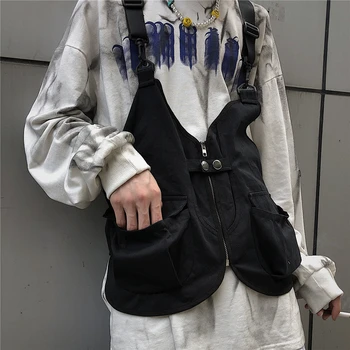 

New Chest Bag Men Functional Vest Korea Harajuku Street Style Large Capacity Crossbody Bag for Women Black Cotten Messenger Bag