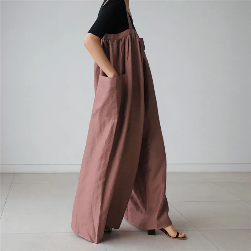 Wide leg Jumpsuit Bf Casual Trousers women Skirt Loose fitting Large size  Student Strappy Trousers Show Thin Cotton Sling Pants