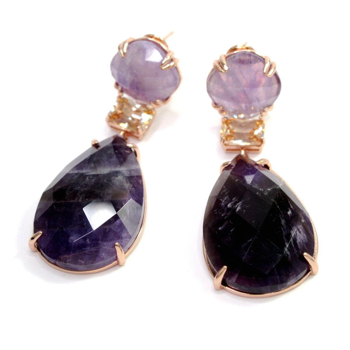 

Top Fashion Vintage Big Purple Amethyst Natural stone Long Drop Hanging Earrings Copper Jewelry For Women 2021 Trend wholesale