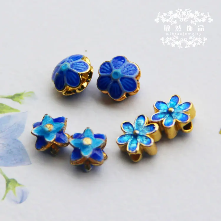Торговля Cloisonne двухсторонняя шесть Цветочная распорка для бисера с перегородчатой эмалью Bluing маленький цветок с бисерные браслеты ожерелье