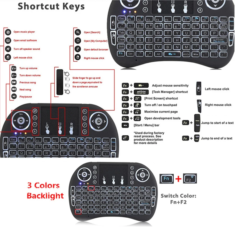 3 цвета с подсветкой I8 Мини Портативная Беспроводная Клавиатура 2,4 ГГц воздушная мышь с пультом дистанционного управления для Android tv Box PC ноутбук