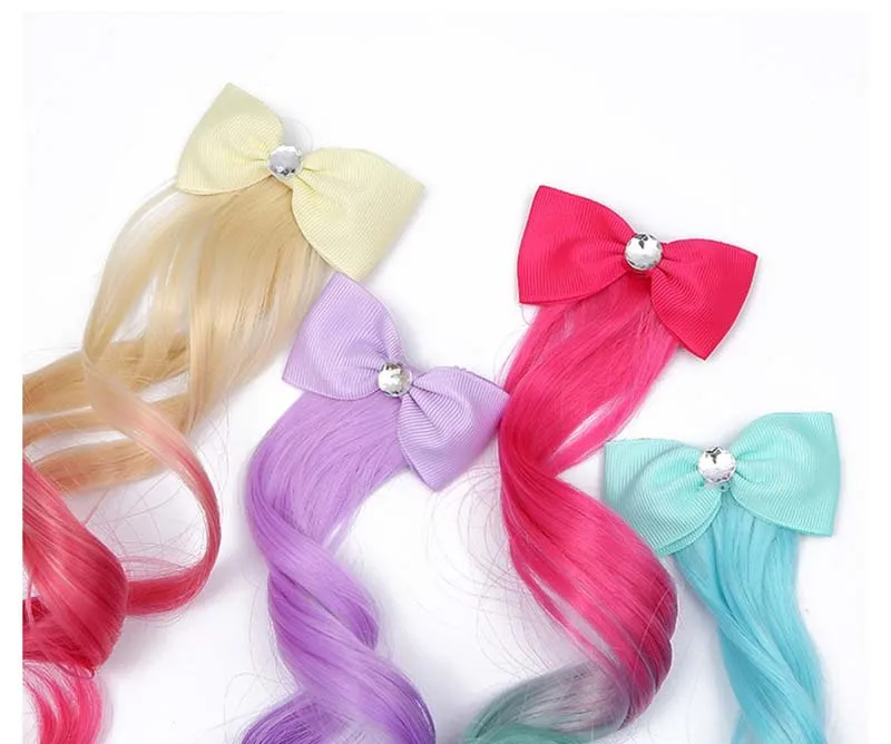 Cute Children Gradient Bow Hair Clips Headdress Ponytail Hair Ropes Baby Girls New Colorful Wig Pigtail Elastic Kids Headwear baby essential 