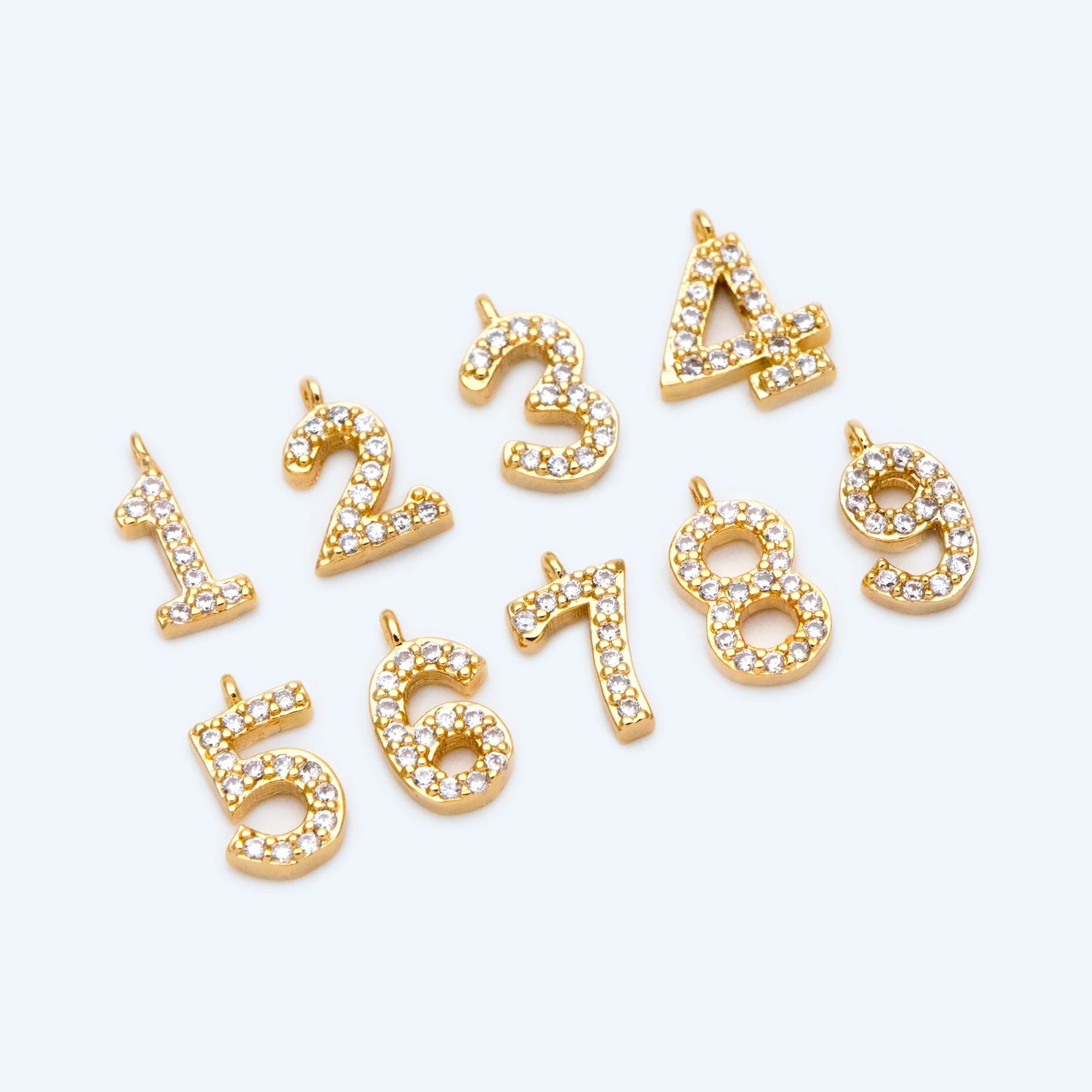 Gold Number Charms, CZ Paved Number Charms, Anniversary Birthday Number  Beads For DIY Jewelry Making Accessories (GB-1652)