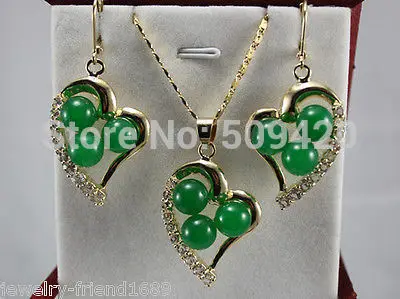 Free Shipping Wholesale&gt&gt&gtJJ6545 green stone red coral heart-shaped Pendant Necklace Earrings set | Украшения и аксессуары