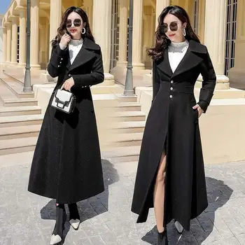 

High-quality woolen new mid-length cross-knee popular Korean version of slim spring and autumn winter coat
