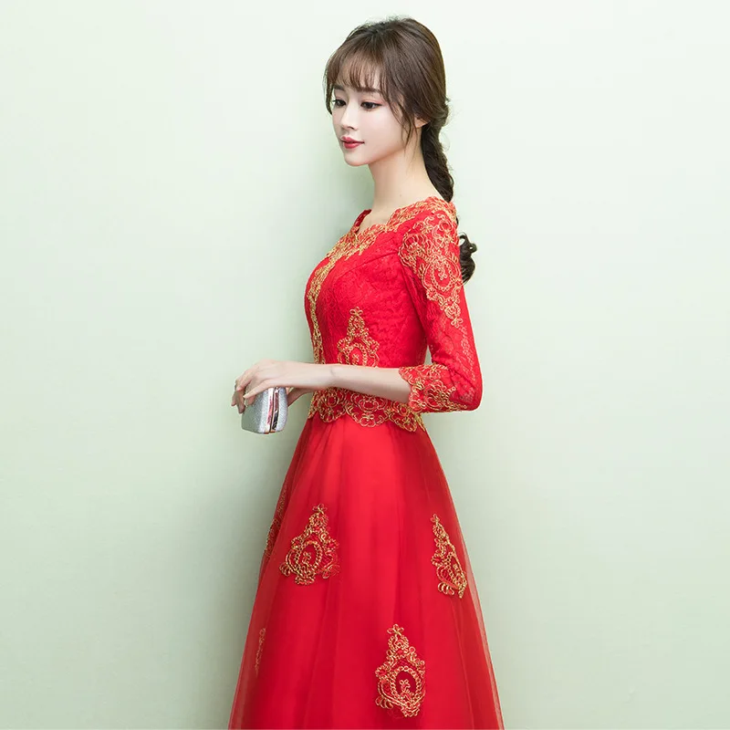 

2020 Vestido De Formatura Longo Em Vestidos De Baile Toast Bride 2020 New Chinese Style Show Thin Long Wedding Dress Women's