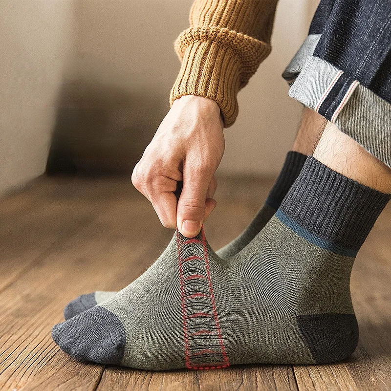 5 Pairs Pack Men Sports Socks Comfortable Pure Cotton Knee-High Socks Athletic Fitness Walking Yoga Sock Adult Male Cotton